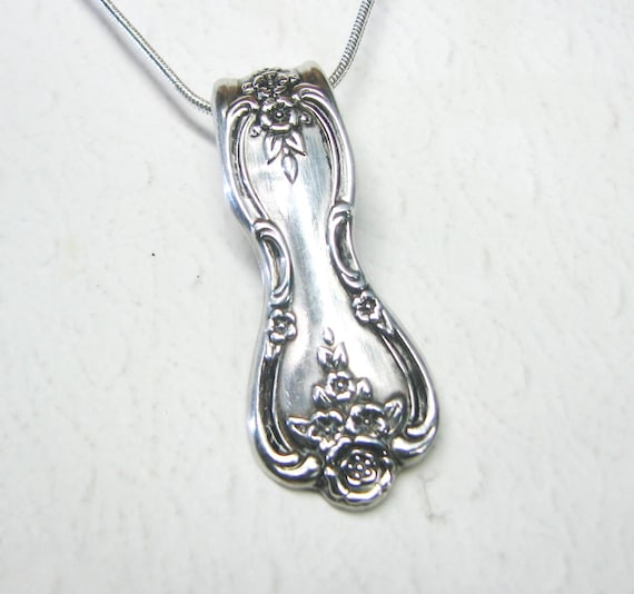 Spoon Necklace, Spoon Pendant, Silverware Jewelry, 'Magnolia' 1951