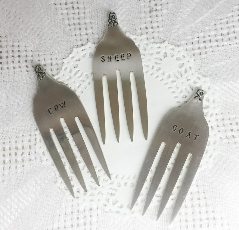 Fork Cheese Markers Hand Stamped Vintage Forks Goat Sheep Etsy