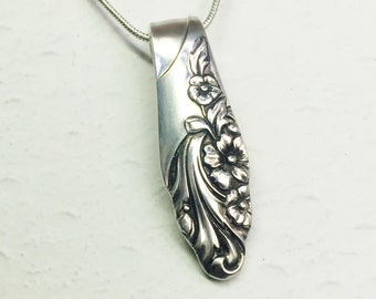 Spoon Handle Necklace Pendant, Silverware Jewelry, 'Evening Star' 1950
