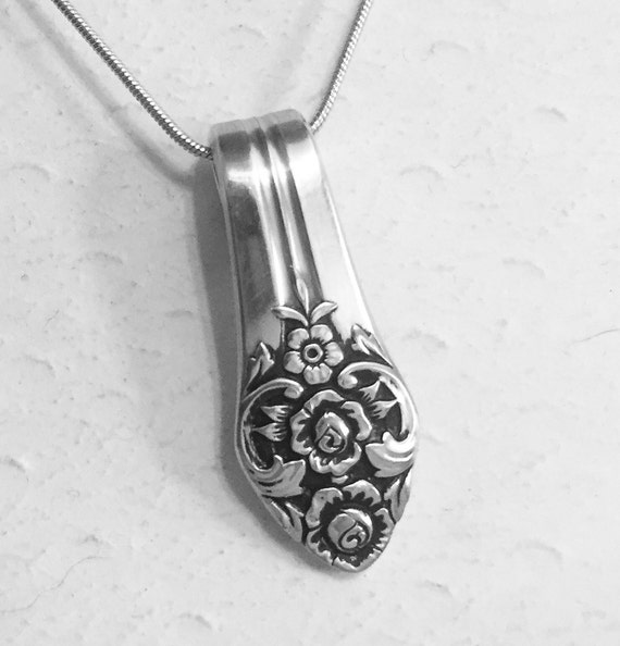 Vintage Spoon Necklace, Spoon Pendant, 'Plantation' 1948, Silverware Jewelry