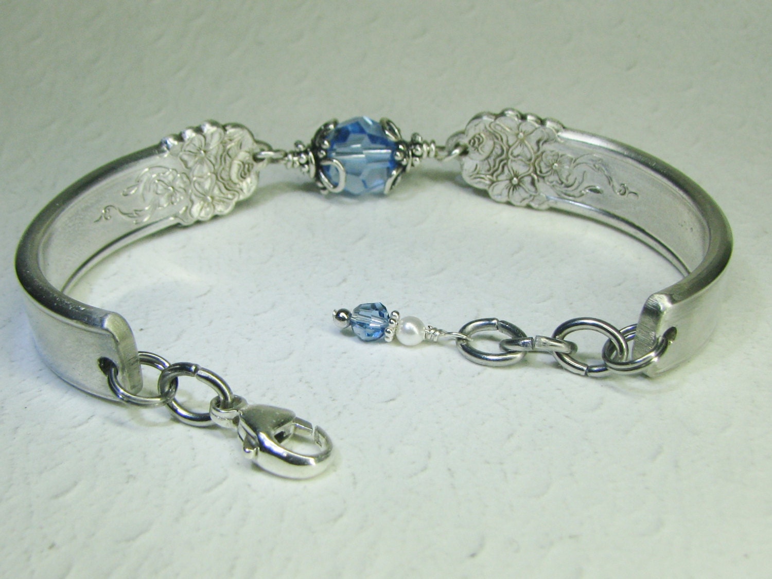 Spoon Bracelet With Light Sapphire Crystal 'moss - Etsy