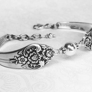 Spoon Bracelet, Sterling Silver Beads, Plantation 1948, Silverware Jewelry