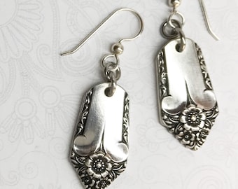 Vintage Spoon Earrings, Dangle Earrings, Silverware Jewelry, "Starlight" 1950