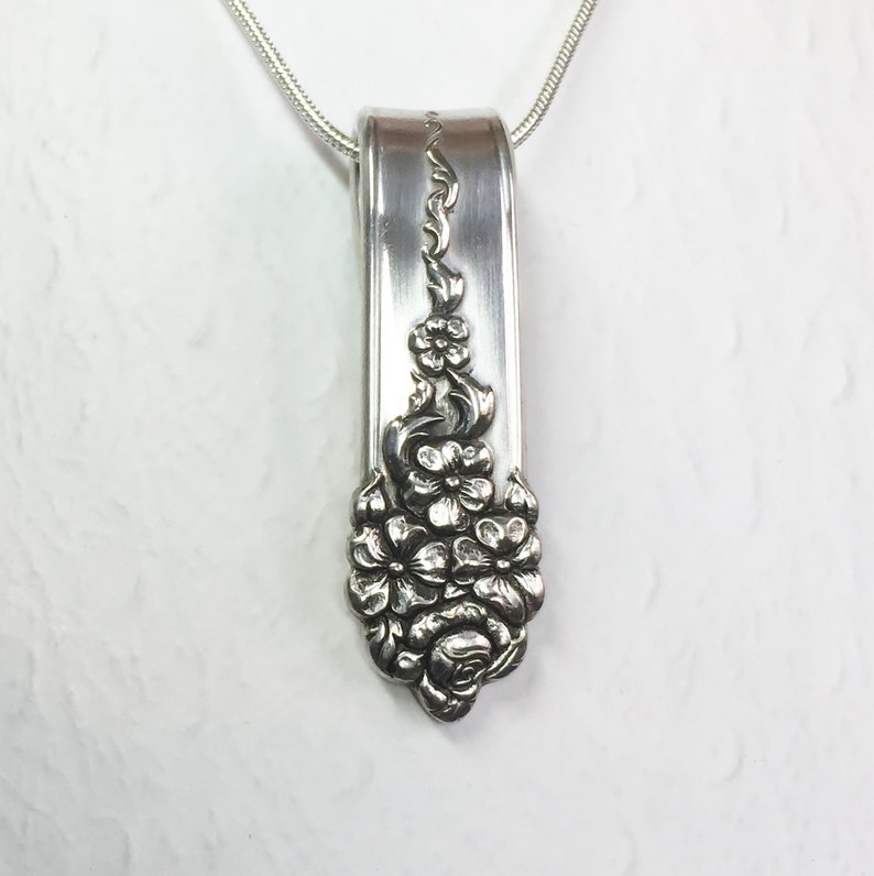 Vintage Spoon Necklace Spoon Pendant 'moss Rose' Etsy