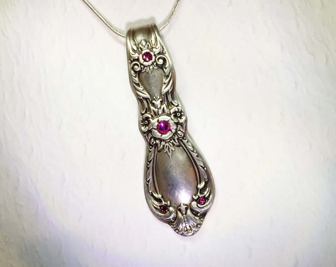 Vintage Spoon Necklace Silverware Jewelry Fuchsia Crystals Etsy