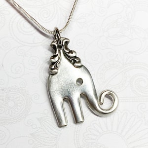 Baby Elephant Fork Necklace, Antique Cocktail Fork Pendant, Elephant Necklace, Silverware Jewelry