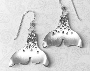 Whale Tail Spoon Earrings, Dangle Mermaid Earrings, Silverware Jewelry