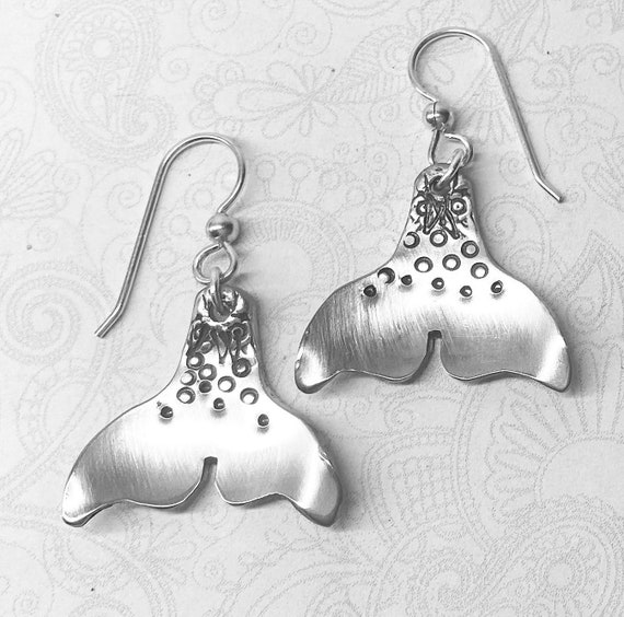 Whale Tail Spoon Earrings, Dangle Mermaid Earrings, Silverware Jewelry