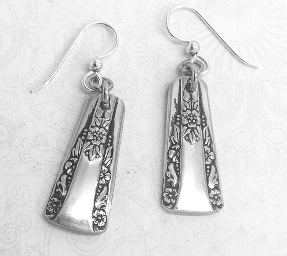 Vintage Demitasse Spoon Earrings, Dangle Earrings, Silverware Jewelry, "Camelia" 1940