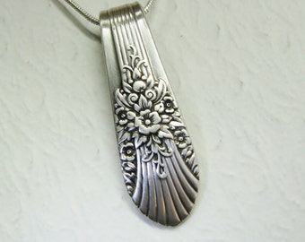 Vintage Spoon Necklace, Spoon Pendant, 'Silver Mist' aka 'Marigold' 1939, Silverware Jewelry