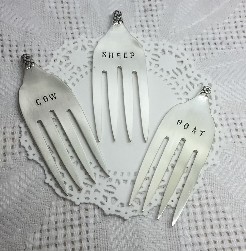 Fork Cheese Markers Hand Stamped Vintage Forks Goat Sheep Etsy