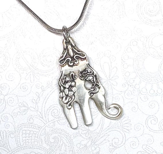 Antique Silverplate Baby Elephant Fork Necklace, Art Nouveau Berwick 1904 Pendant