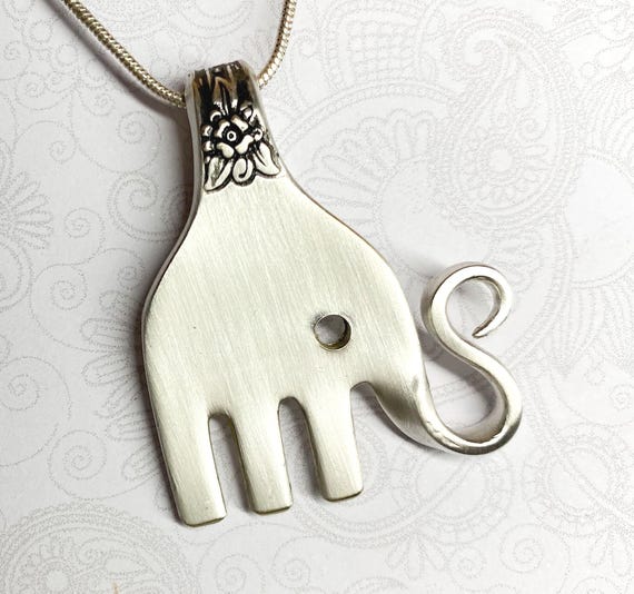 Elephant Fork Necklace, Elephant Pendant, Silverware Jewelry, 'Jubilee' 1953