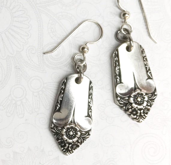 Vintage Spoon Earrings Silverware Jewelry, "Starlight" 1950