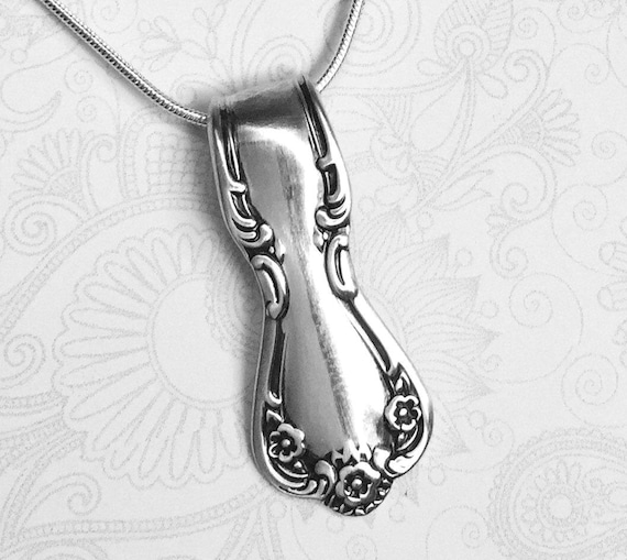 Vintage Spoon Necklace Pendant, Silverware Jewelry, 'Daybreak' 1952
