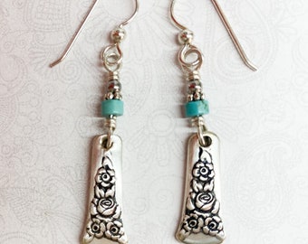 Dangle Spoon Earrings, Turquoise beads, "Holiday" 1951