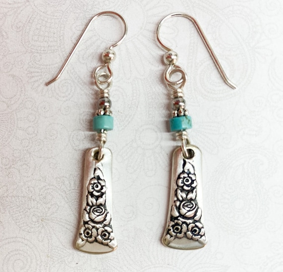 Dangle Spoon Earrings, Turquoise beads, "Holiday" 1951