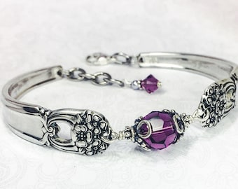 Spoon Bracelet, Spoon Jewelry, Amethyst Swarovski Crystals, "Eternally Yours" 1941