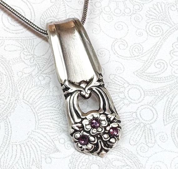 Spoon Necklace Pendant, Amethyst Crystals 'Eternally Yours' 1941