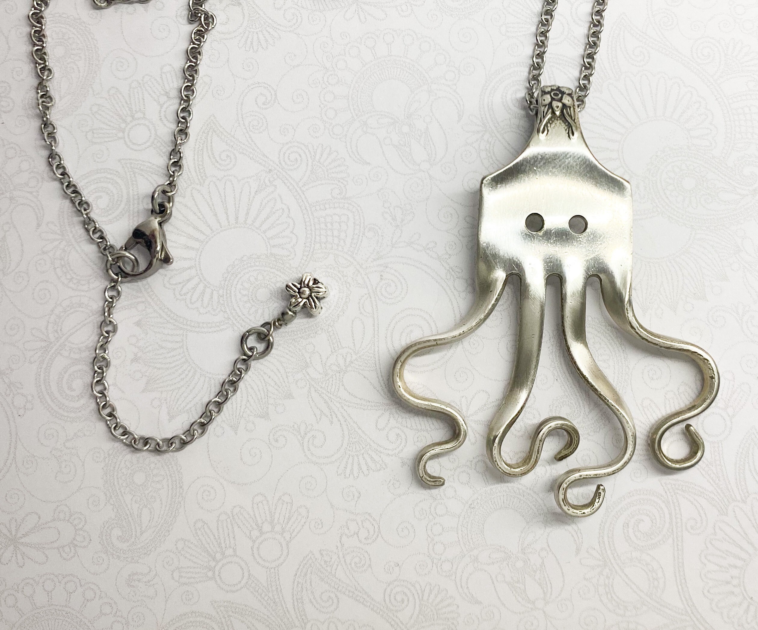 Octopus Fork Necklace, Fork Pendant, Nautical Necklace, Silverware Jewelry