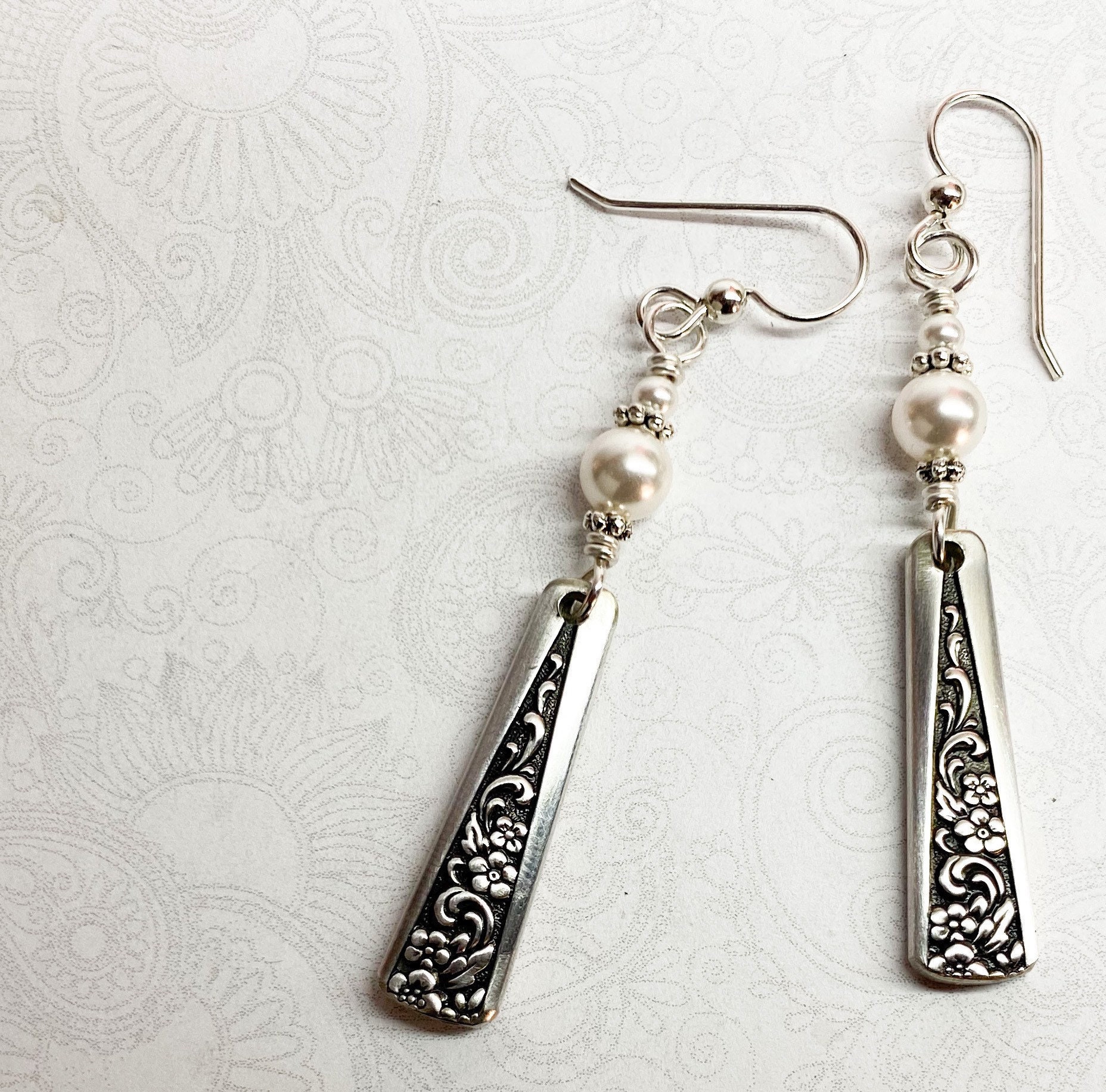 Demitasse Spoon Earrings, White Pearls Tangier 1969