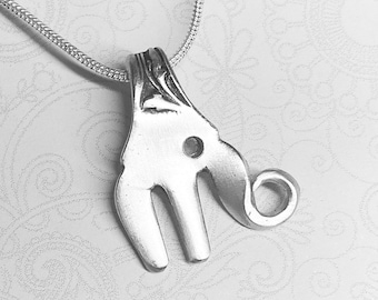 Baby Elephant Fork Necklace, Antique Cocktail Fork Pendant, Elephant Lover Gift