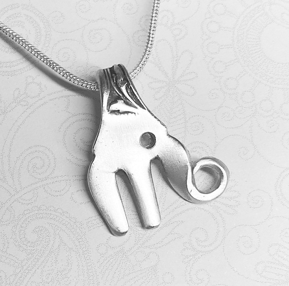 Baby Elephant Fork Necklace, Antique Cocktail Fork Pendant, Elephant Lover Gift