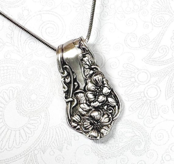Antique Spoon Necklace, Silverware Jewelry, 'Berwick Diana’ 1904, 25th Anniversary Gift, Morning Glory September Birth Flower Pendant