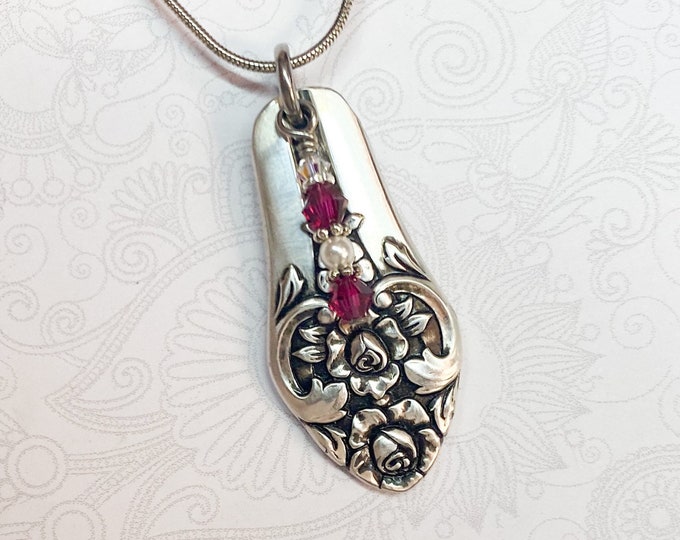 Spoon Necklace Spoon Pendant Ruby Swarovski Crystals White - Etsy