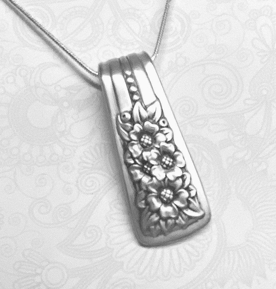 Floral Spoon Necklace, Spoon Handle Pendant, 'Silver Belle' 1940, Silverware Jewelry