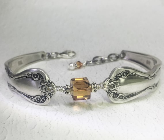 Spoon Bracelet, Topaz Swarovski Crystal, Spoon Jewelry, Birthstone Bracelet - 'Daybreak' 1952