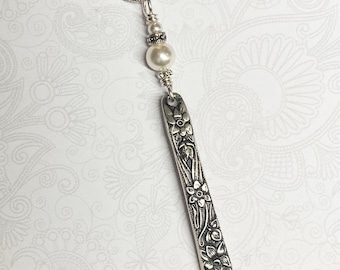 Petite Spoon Necklace Pendant, White Pearls 'Narcissus' 1935, Silverware Jewelry