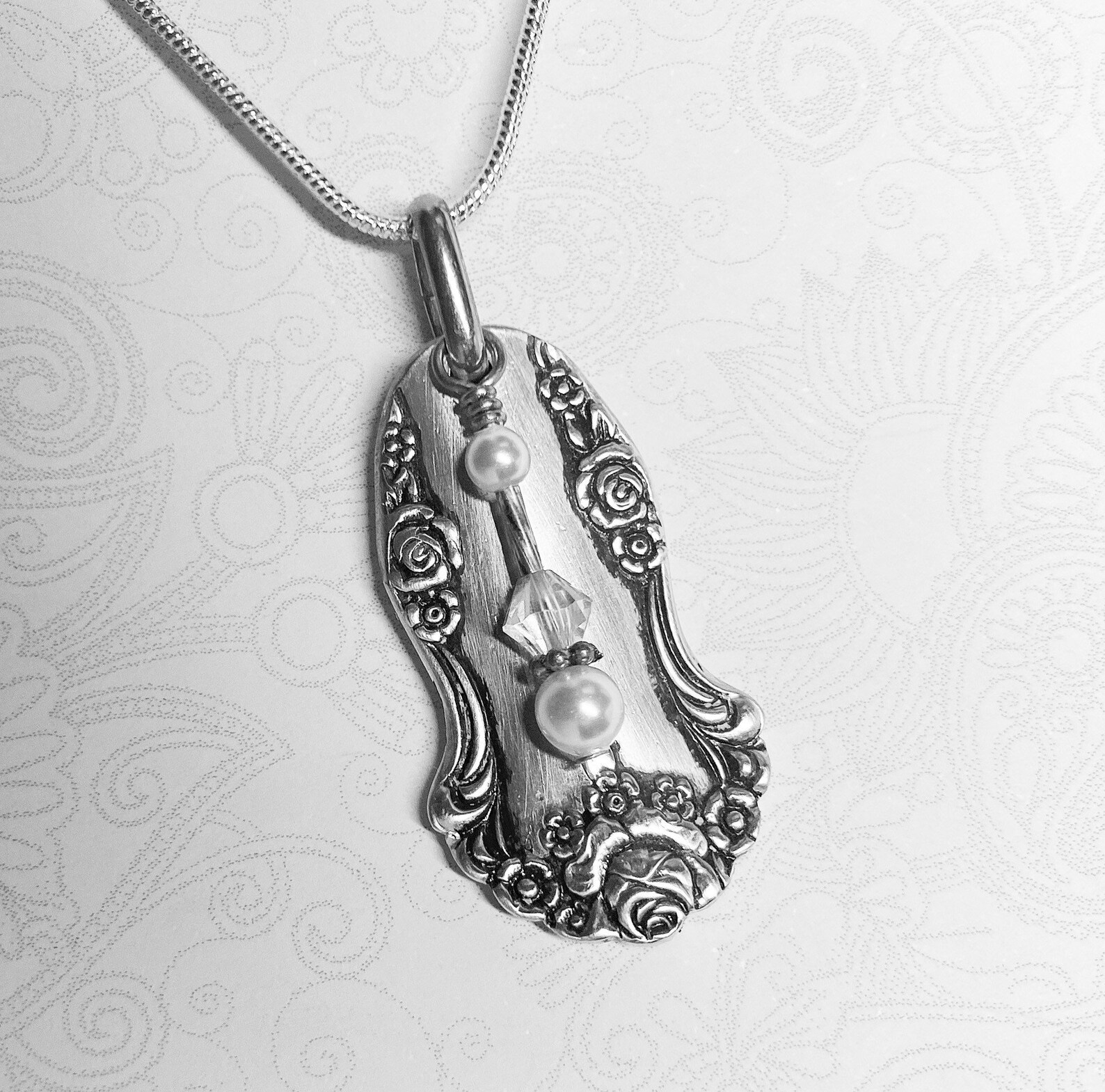 Rose Spoon Necklace Spoon Pendant White Pearls & Crystals Etsy