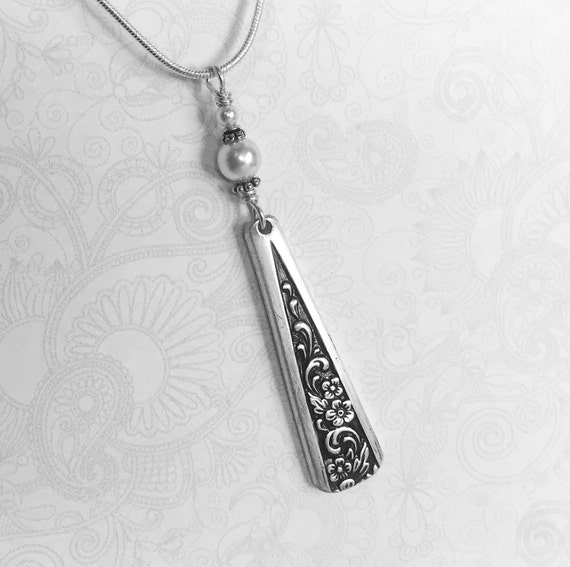 Spoon Pendant, White Pearl Necklace, 'Tangier' 1969, Silverware Jewelry