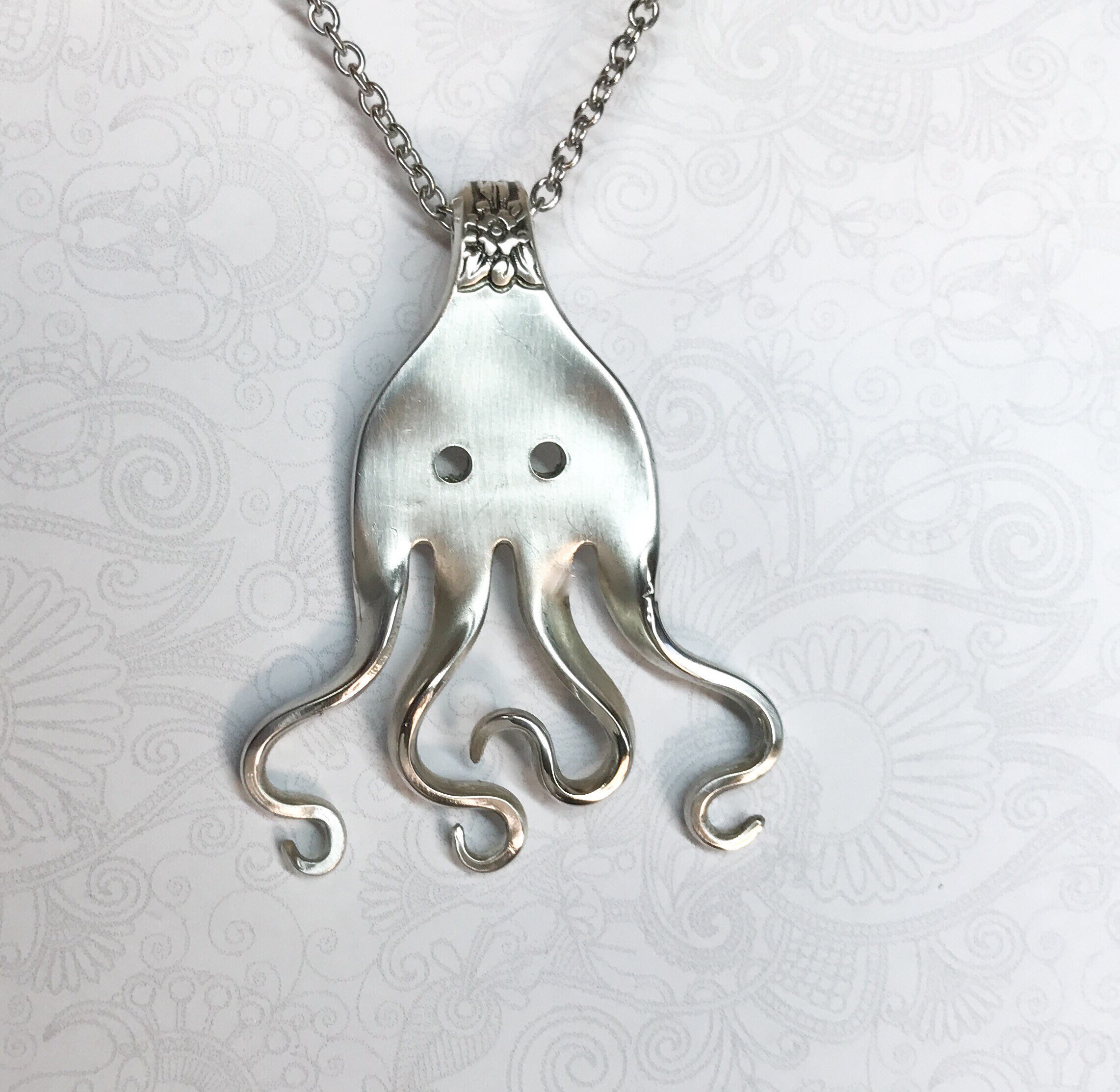 Octopus Fork Necklace, Fork Pendant, Unique Silverware Jewelry