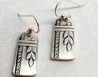 Art Deco Spoon Earrings, Dangle Earrings, Silverware Jewelry, "Grenoble" 1938