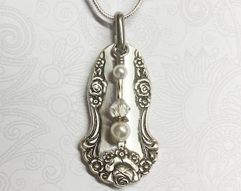 Collier cuillère rose pendentif perle blanche bijoux de mariée cadeau de mariage mariée douche style victorien motif « vacances » de 1951