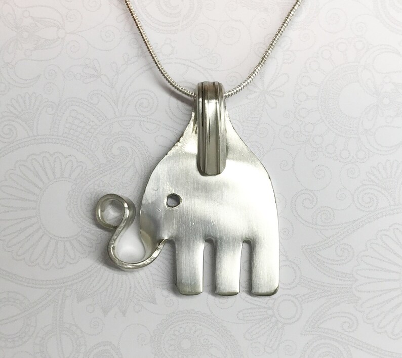 Elephant Fork Necklace, Fork Pendant, Elephant Necklace, Silverware Jewelry, 'Lady Doris' 1929 image 3