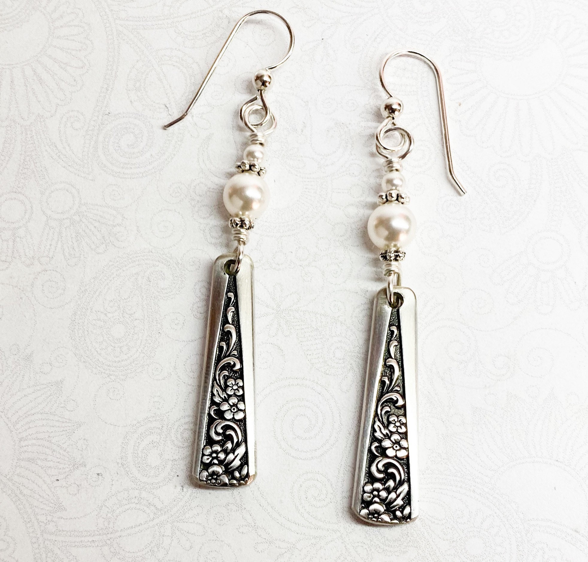 Demitasse Spoon Earrings, White Pearls Tangier 1969