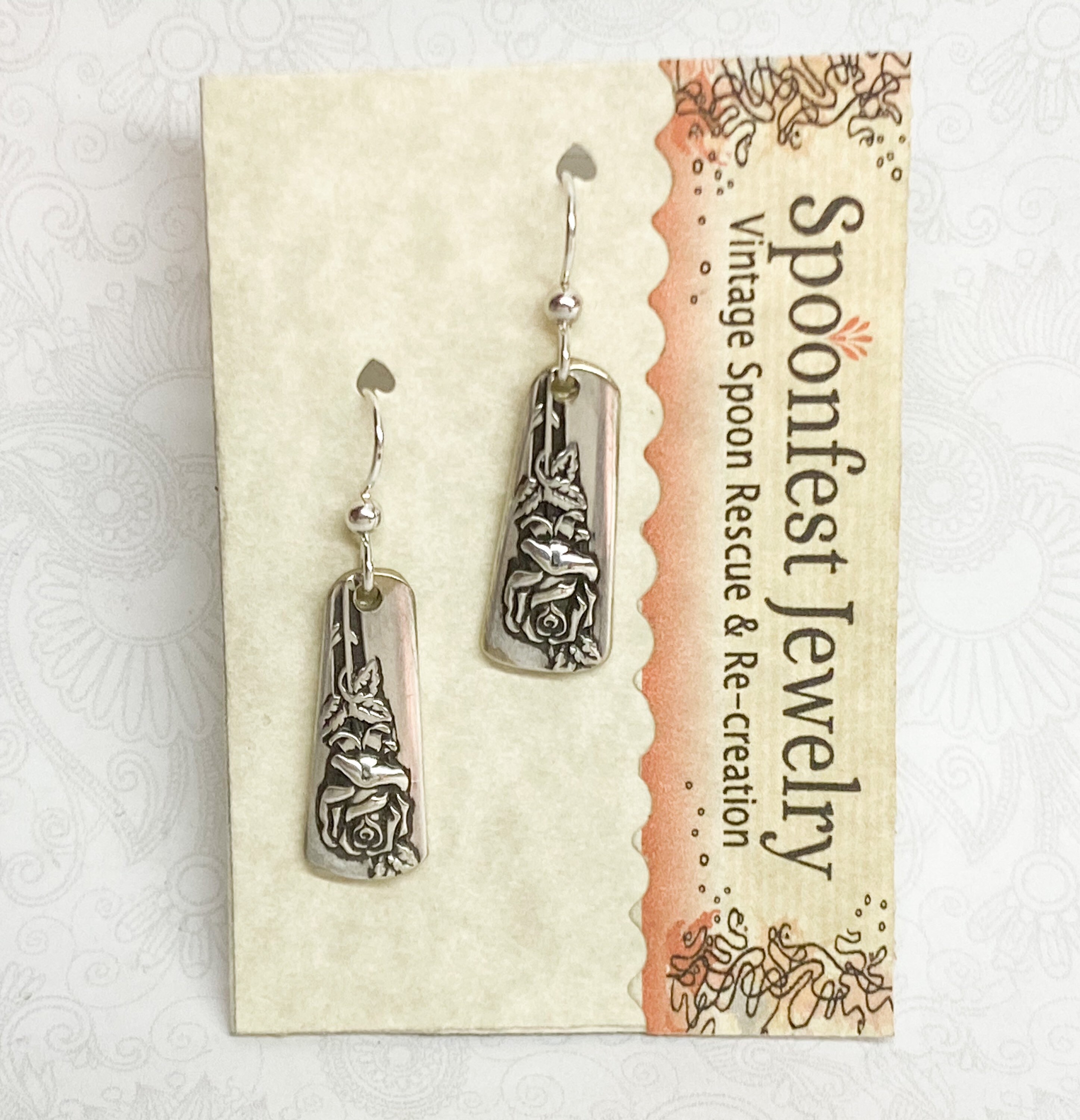 Vintage Spoon Earrings, Dangle Rose Earrings, Rose Lover Gift