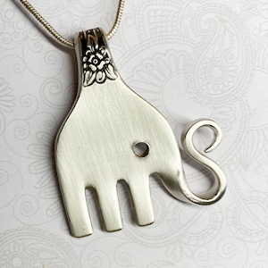 Elephant Fork Necklace, Fork Pendant, Elephant Necklace, Silverware Jewelry, 'Jubilee' 1953