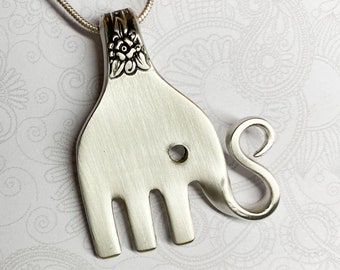 Elephant Fork Necklace, Fork Pendant, Elephant Necklace, Silverware Jewelry, 'Jubilee' 1953