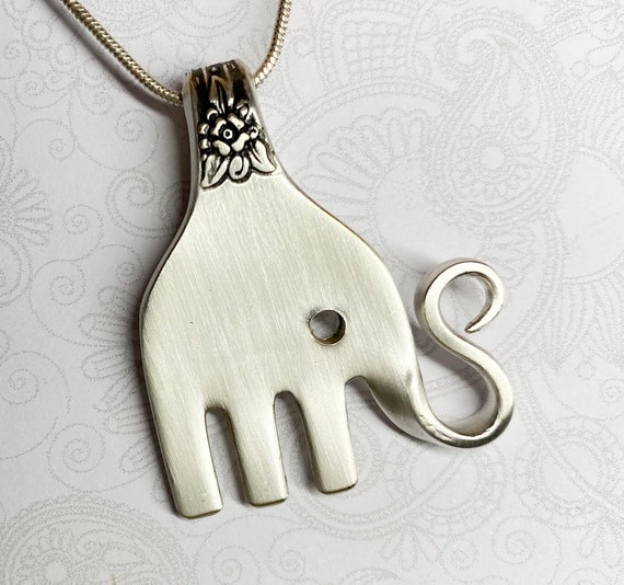 Elephant Fork Necklace, Elephant Pendant, Silverware Jewelry, 'Jubilee' 1953