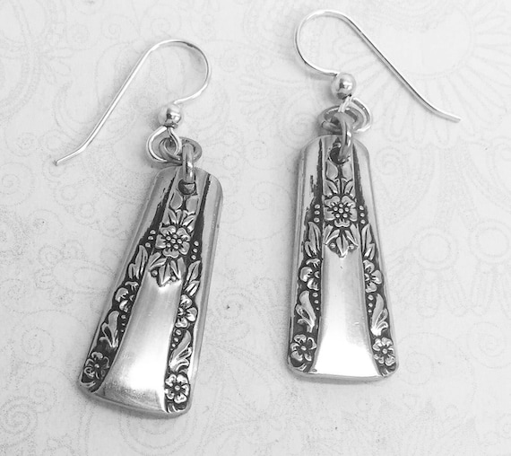 Vintage Demitasse Spoon Earrings, Dangle Earrings, Silverware Jewelry, "Camelia" 1940