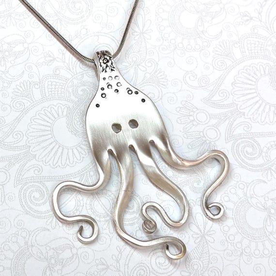 Octopus Fork Necklace, Fork Pendant, Unique Silverware Jewelry, Ocean Lover Gift