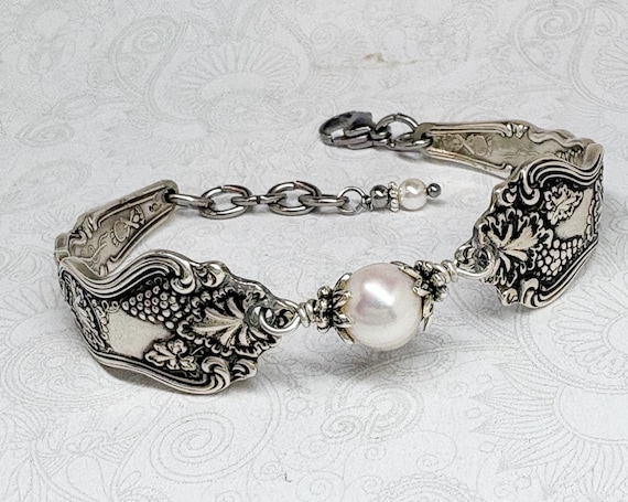 Customizable Antique Spoon Bracelet, Silverware Jewelry, "Moselle" 1906