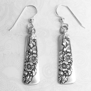 Vintage Spoon Earrings, Dangle Earrings, Silverware Jewelry, "Endearable" 1954