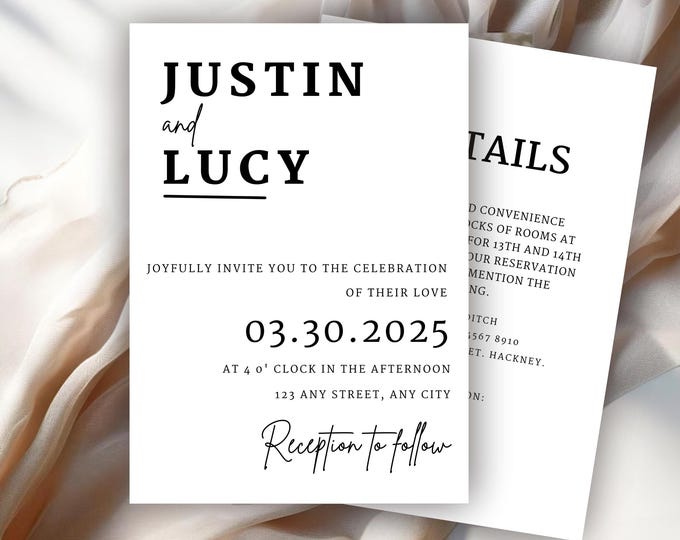 Wedding Details Card - Digital Editable Marriage Chic Customizable Canva Invitation Template