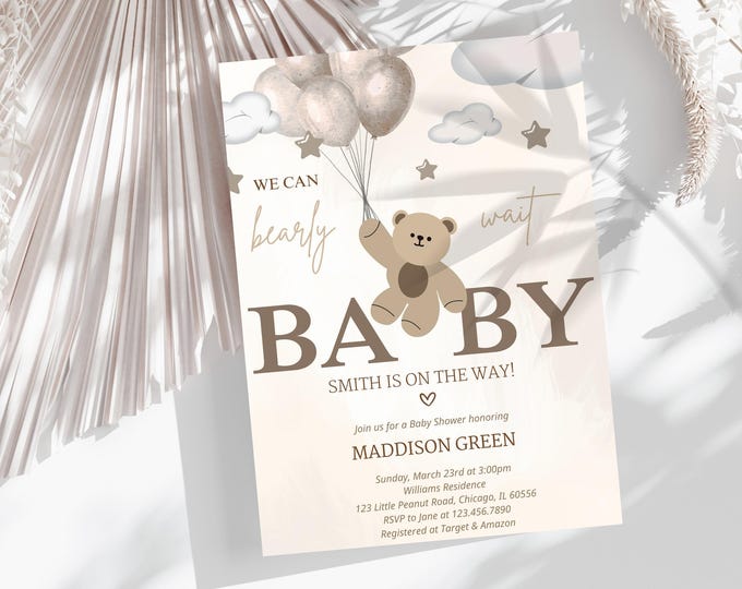 Baby Birthday Invitation - Digital Printable Editable Canva Pregnancy Invite For Baby Announcement