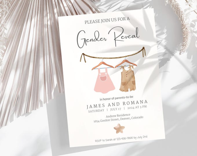 Gender Reveal Invitation In Pdf Format – Customizable Digital Download Baby Shower Canva Invitation Card
